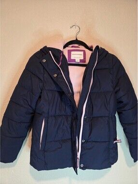 Amazon Essentials Children's Navy Blue Puffer Jacket with Hood, Size Large